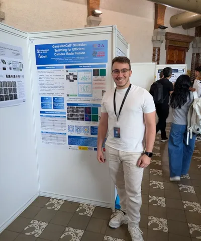 Santi Montiel presenting the GaussianCaR poster at ELLIS SSAD, Barcelona